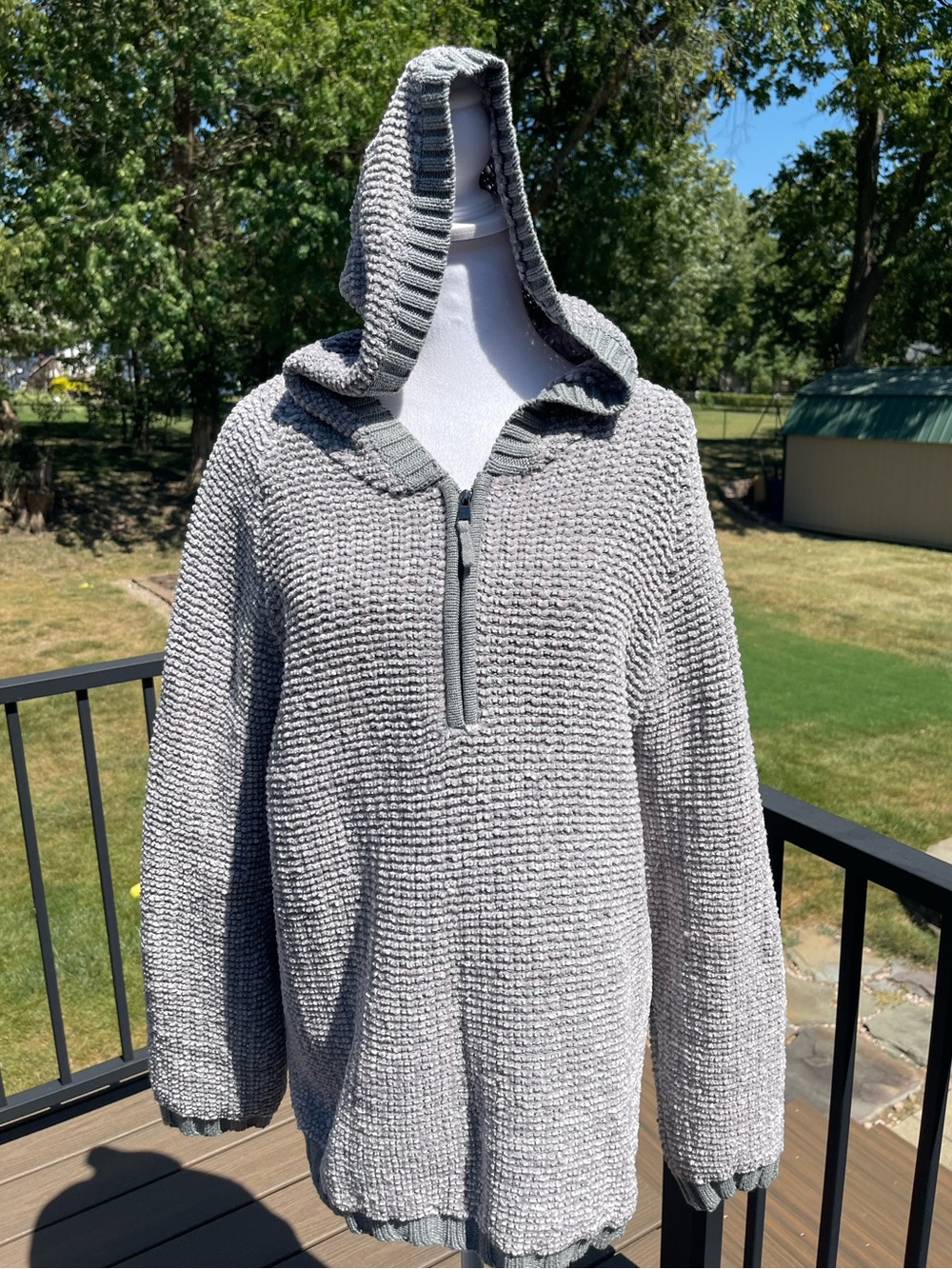Carbon 2 Cobalt Women Gray Textured Chenille Knit Quarter-Zip XL Sweater